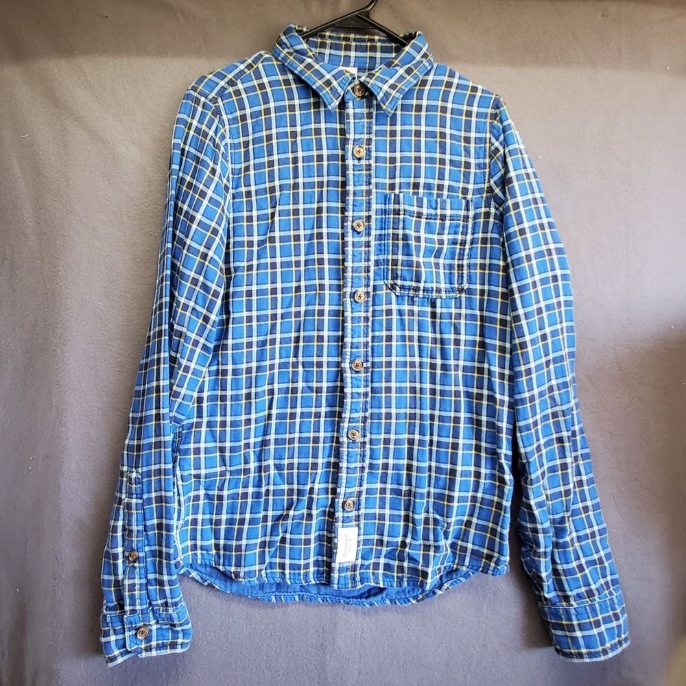 Abercrombie & Fitch Mens Blue Yellow Plaid Flannel Button Down Shirt Medium
